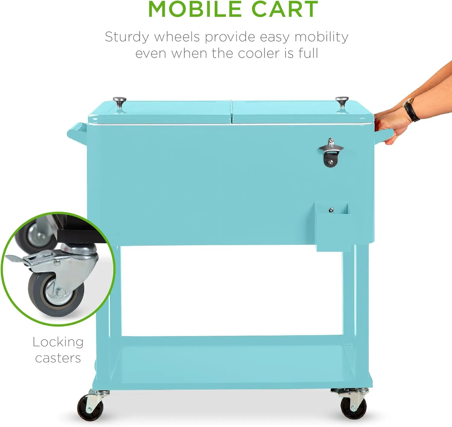 Best Choice Products 80-Quart Outdoor Steel Rolling Cooler Cart w/Ice Chest, Bottle Opener, Catch Tray, Drain Plug, Locking Wheels