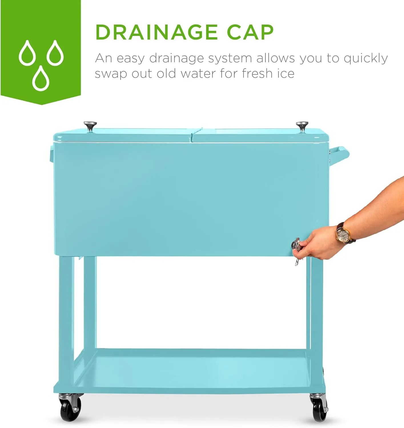 Best Choice Products 80-Quart Outdoor Steel Rolling Cooler Cart w/Ice Chest, Bottle Opener, Catch Tray, Drain Plug, Locking Wheels