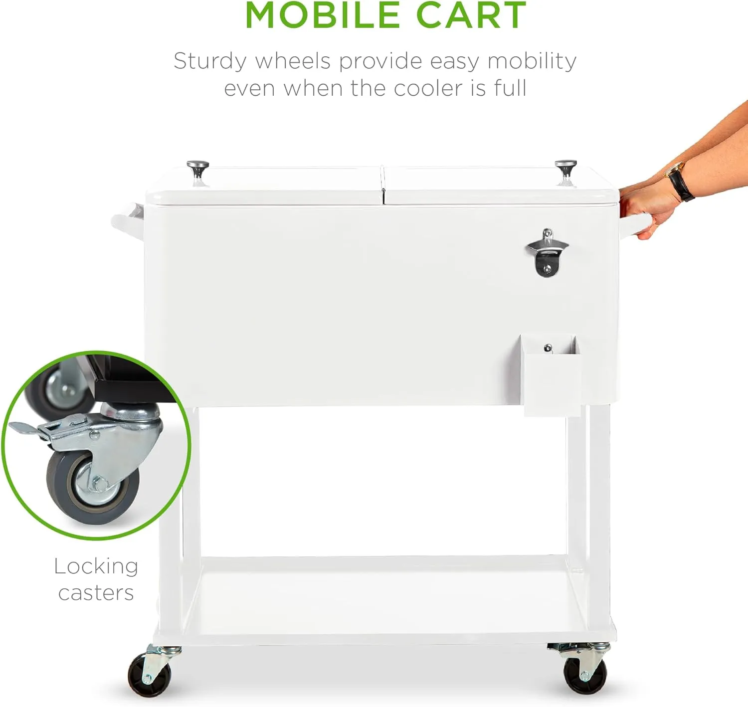 Best Choice Products 80-Quart Outdoor Steel Rolling Cooler Cart w/Ice Chest, Bottle Opener, Catch Tray, Drain Plug, Locking Wheels