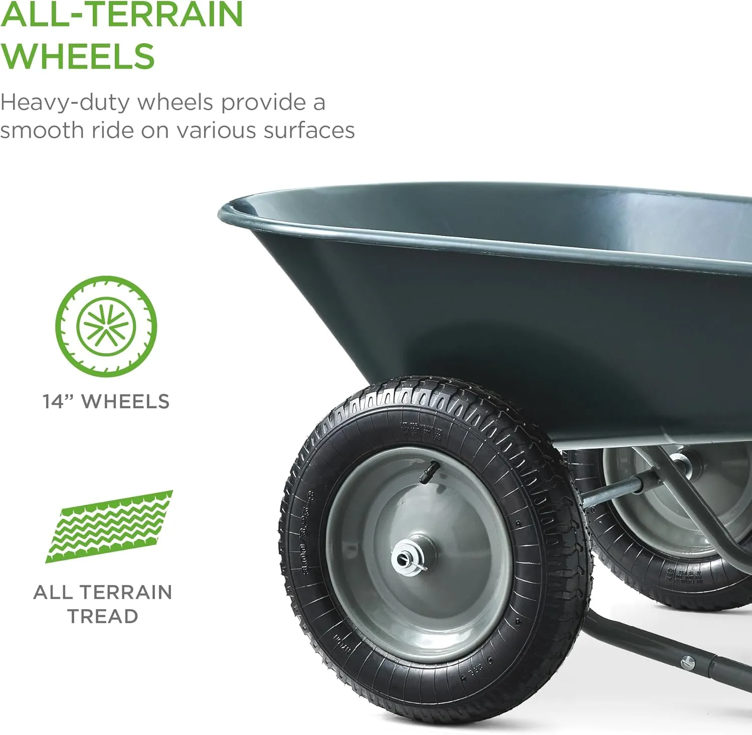 Best Choice Products Dual-Wheel Home Utility Yard Wheelbarrow Garden Cart w/Built-in Stand for Lawn, Gardening, Construction - Dark Gray