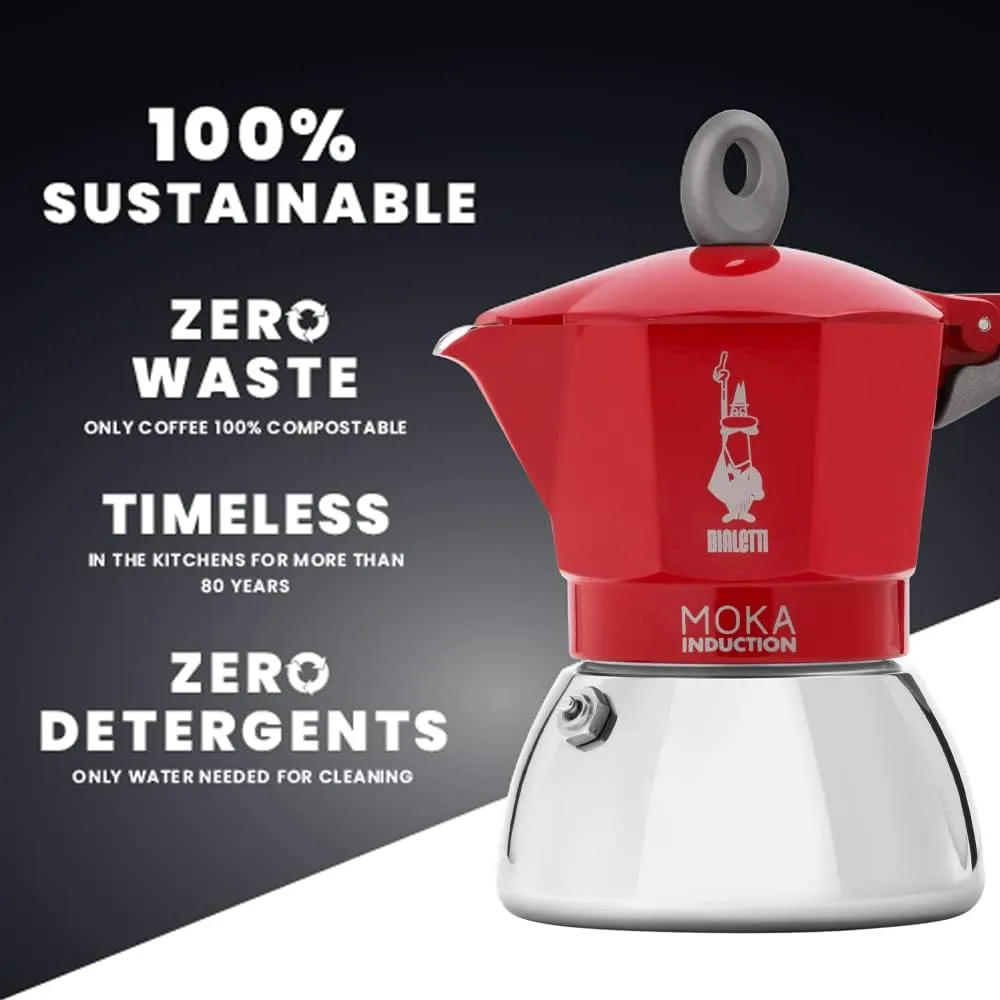 Bialetti - Moka Induction, Moka Pot, Suitable for all Types of Hobs, 2 Cups Espresso (2.8 Oz), Red