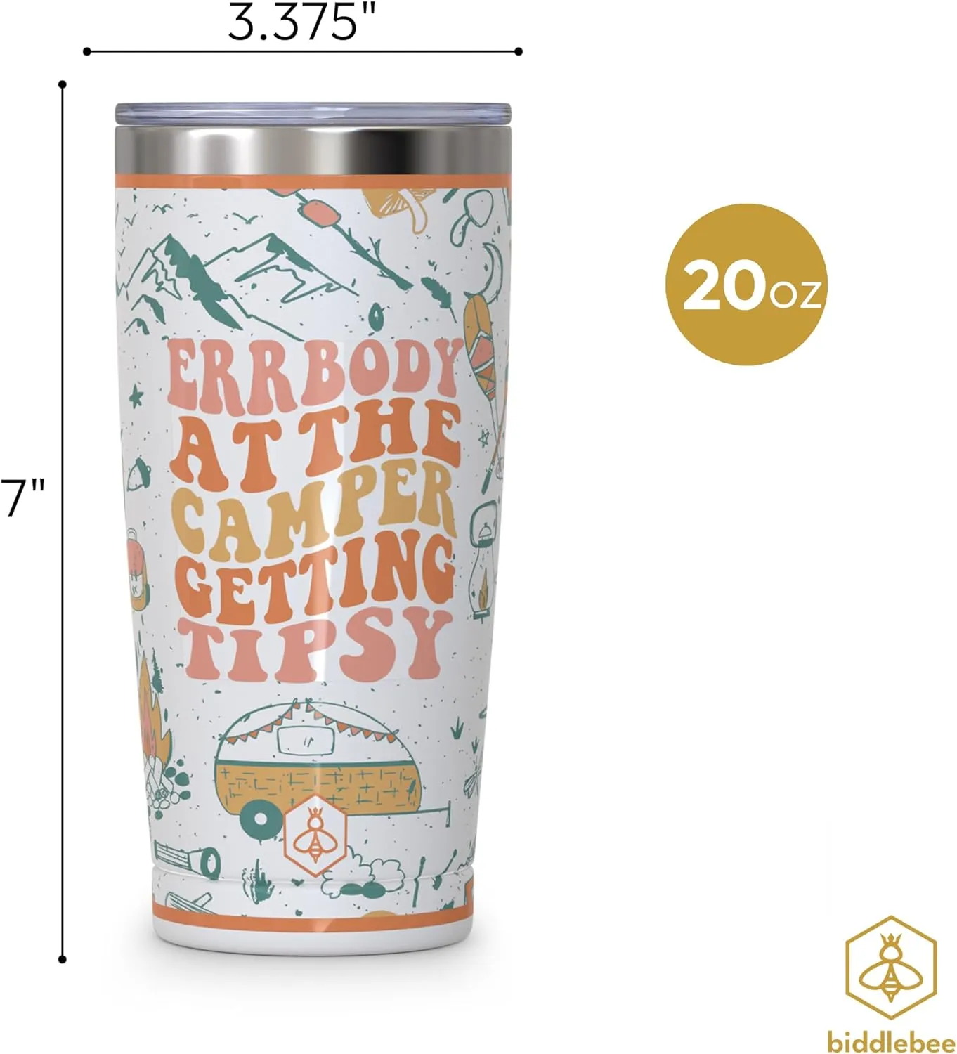 Biddlebee 20oz Insulated Coffee Tumbler – Leakproof, BPA-Free Stainless Steel Cup for Hot & Cold Drinks – Travel Mug, Birthday Gift for Women, Mom, Best Friend (Errbody at the Camper)