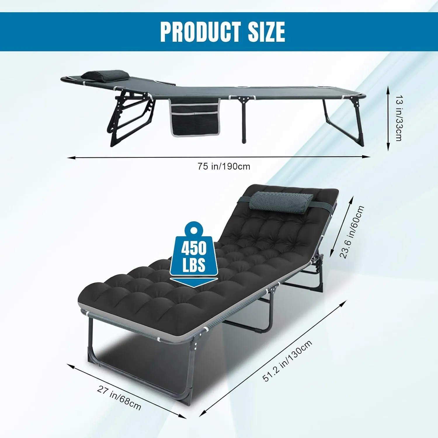 BIG RED Camping Sleeping Cot,5-Position Folding Cot,Lounge Chair with Mattress,Folding Sleeping Cot,Camping Cots for Adults, Heavy Duty Lounges Chairs for Outside, Beach, Lawn