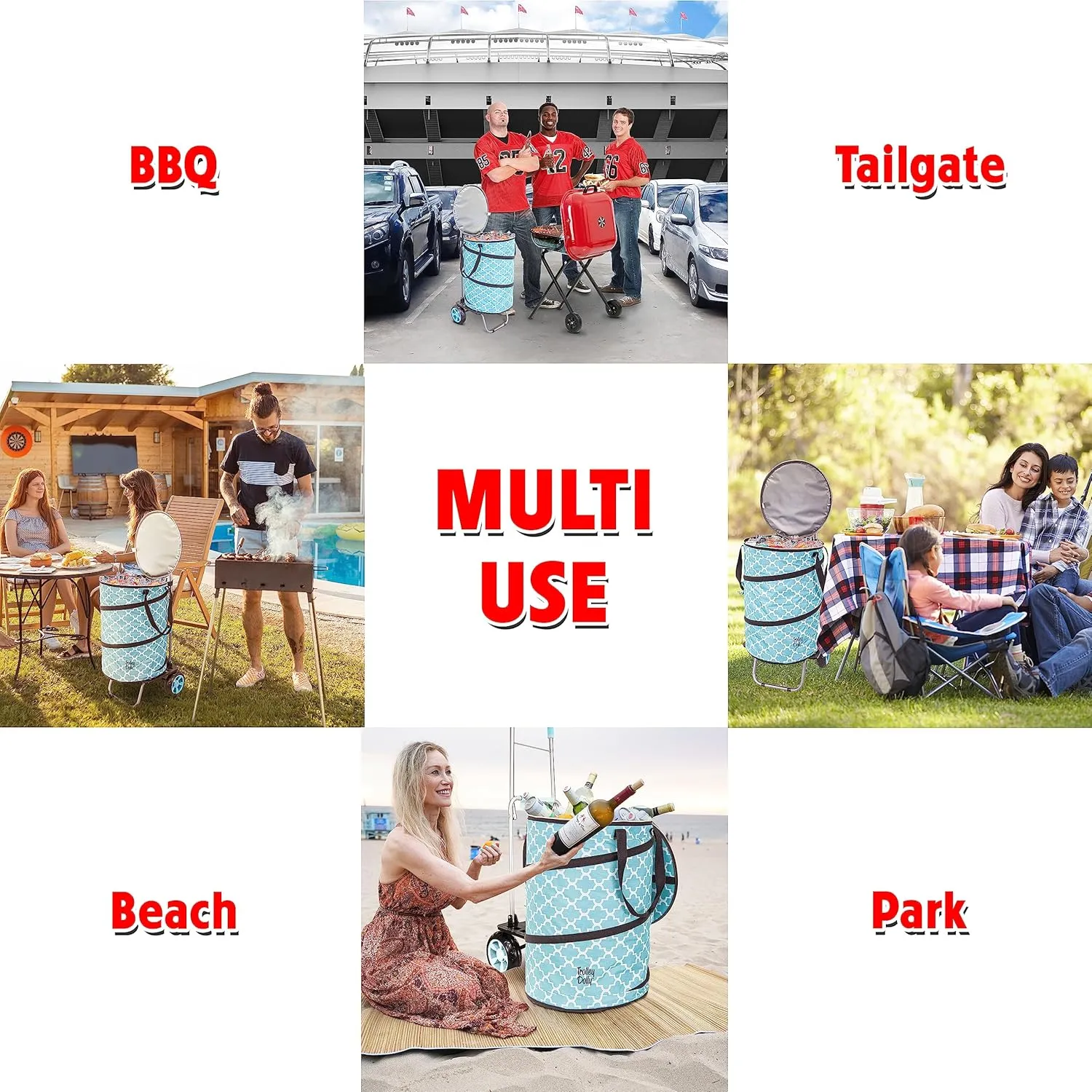 Bigger Cooler Trolley Dolly Insulated Folding Shopping Cart with Removable Bag Rolling Beach Tote Cooler with Wheels Pop Up Golf, Turquoise