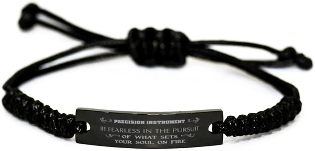 Black Stainless Steel Handmade Bracelets Adjustable Cord Inspirational, Precision Instrument Be Fearless in The Pursuit of What Sets Your Soul on fire