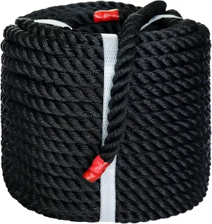 Black Twisted Polyester Arborist Rope (1/2 inch x 100 feet), Strong Tree Climbing Rope Bull Rope for Swing, Sailing, Camping, Pulling, Tree Work