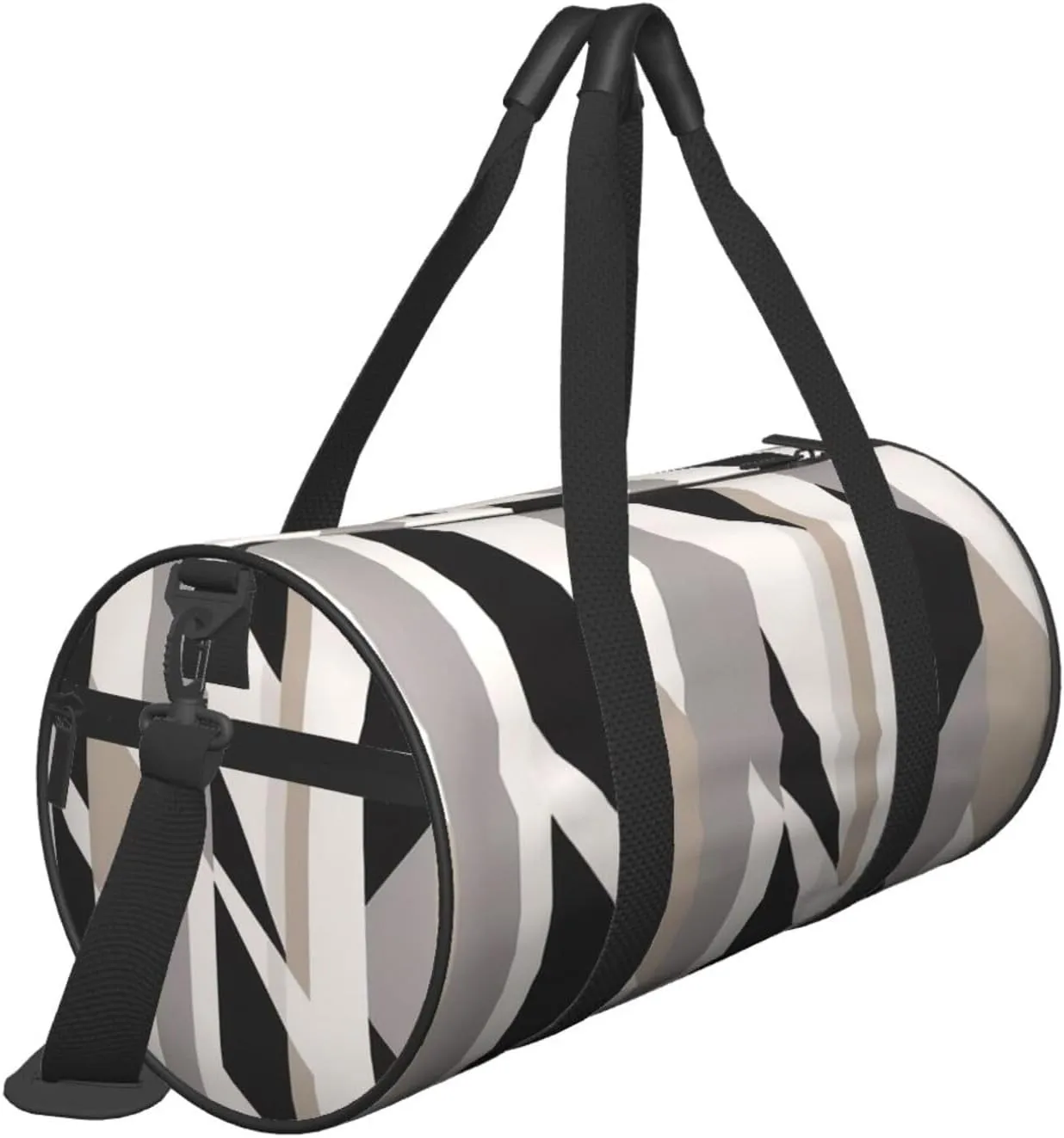 Black White Stripe Printed Travel Bag,Round Personal Item Storage bag,Foldie Duffel Bag for Traveling Vacation,Fitness,Sports