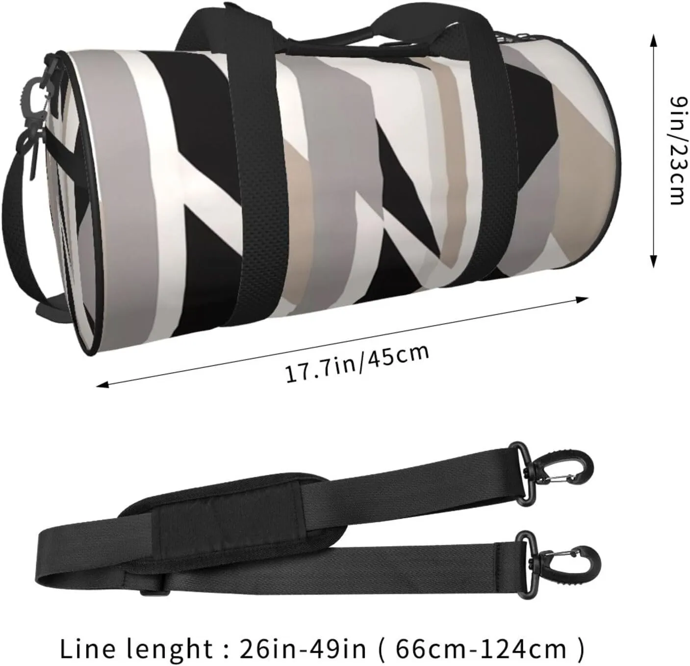 Black White Stripe Printed Travel Bag,Round Personal Item Storage bag,Foldie Duffel Bag for Traveling Vacation,Fitness,Sports
