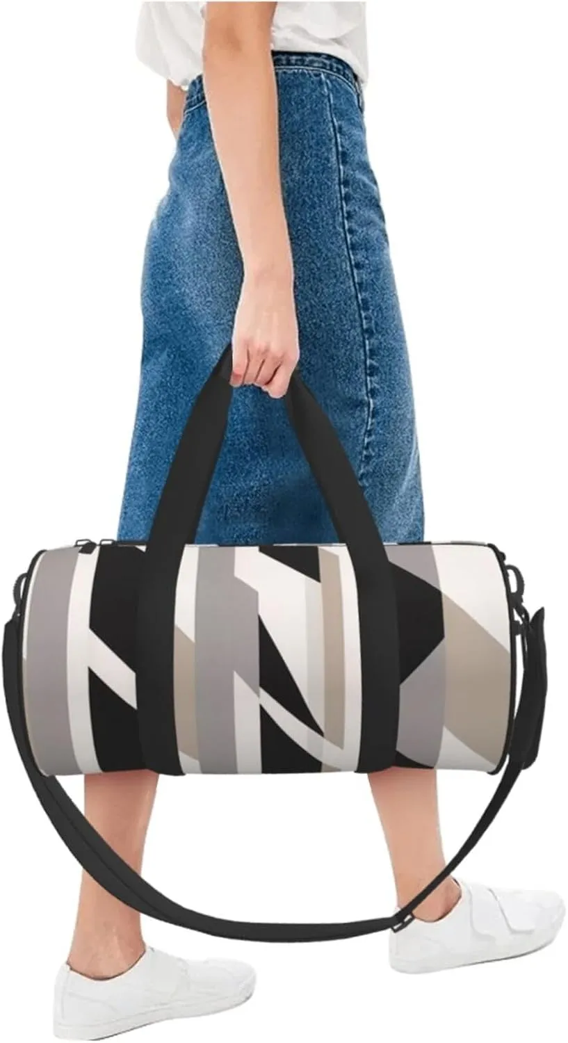 Black White Stripe Printed Travel Bag,Round Personal Item Storage bag,Foldie Duffel Bag for Traveling Vacation,Fitness,Sports