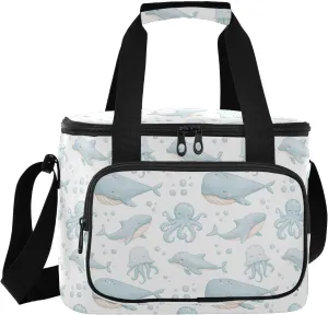 Blue Seafood Insulated Cooler Bag with Shoulder Strape Lunch Bag Travel Cooler for Work Hiking Camping