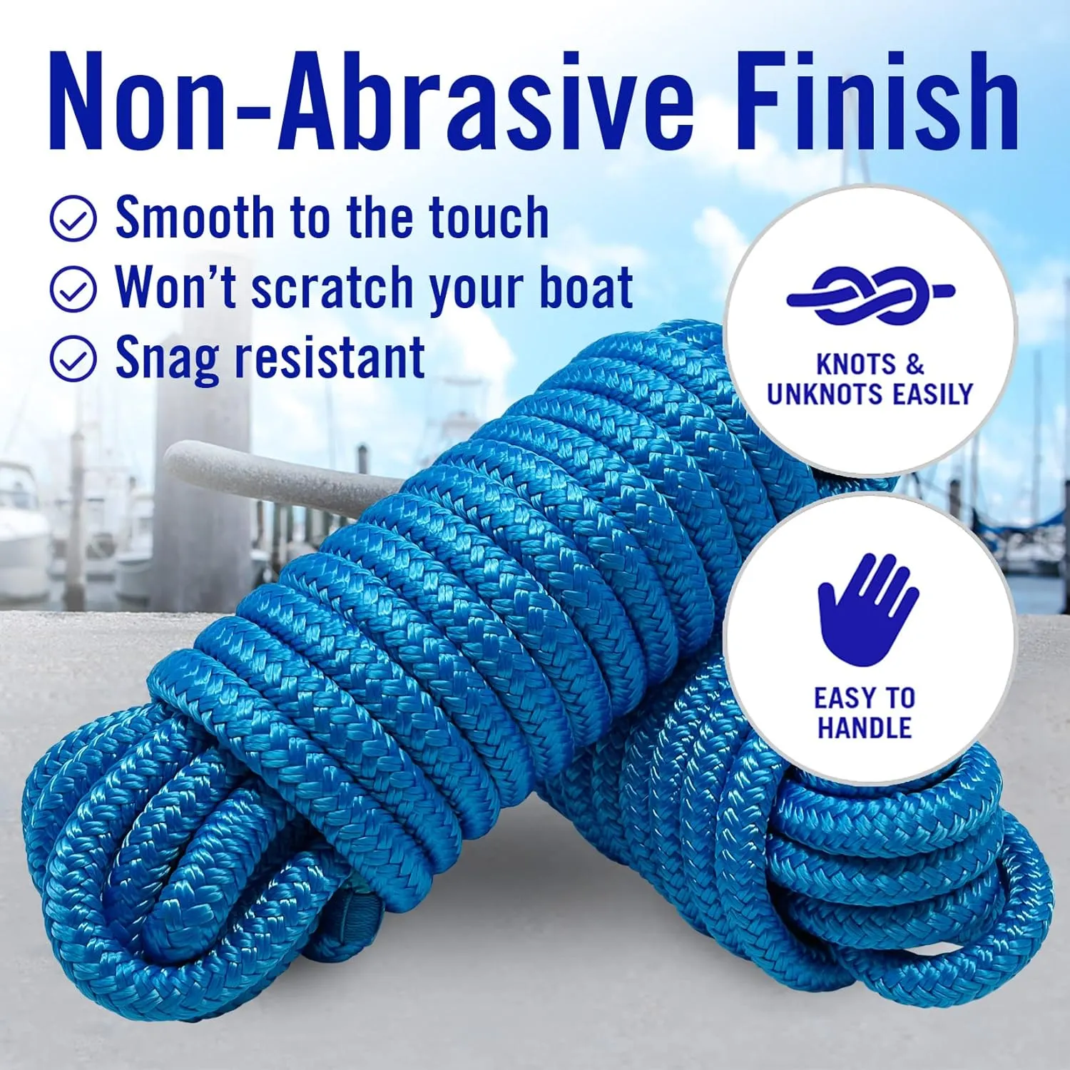 Boat Dock Lines, 1/2 Inch Braided Nylon Rope, 25 ft Mooring Marine Docking Lines with Loop, Blue, 2 Pack