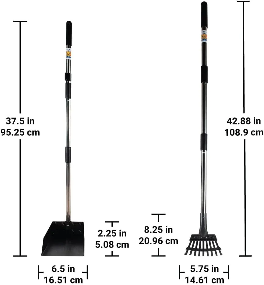 Bodhi Dog Metal Long Handle Tray & Rake Pooper Scooper - Ideal for Small to XL Pets - Durable, Rust-Resistant, Great for Grass, Streets, Gravel & Outdoor Cleanups