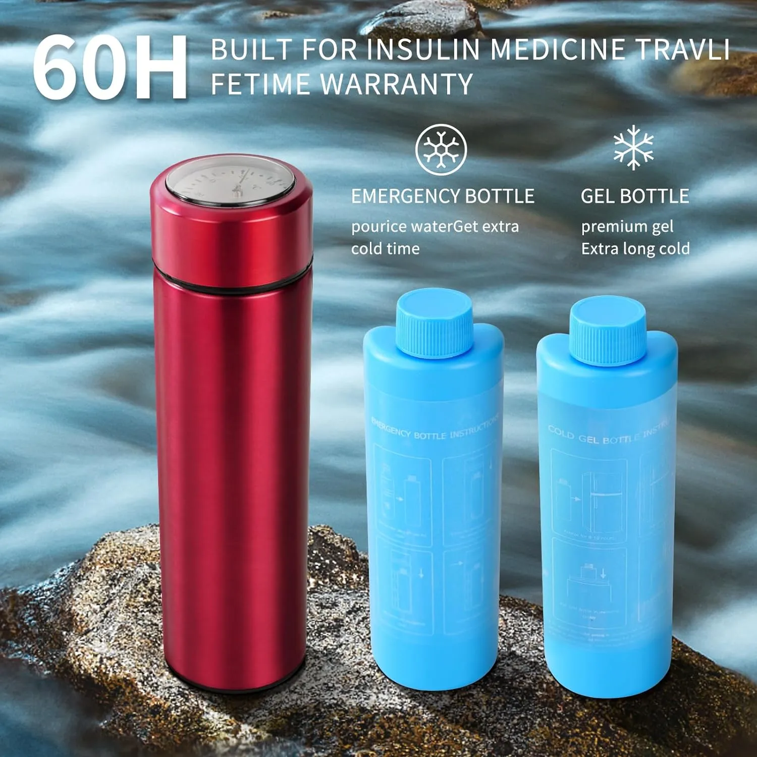 Bogush 60H Insulin Pens Cooler Travel Case Temp Display Medication Cooler for Travel TSA Approved Medicine Cooler Medical Diabetic Travel Cooler Bag Epipen Carry Case (Rose Golden)