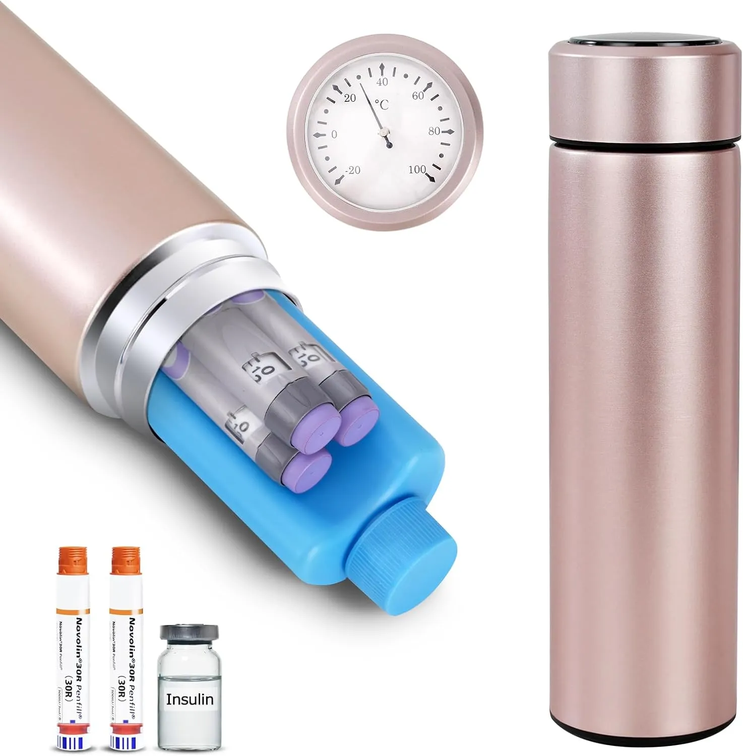 Bogush 60H Insulin Pens Cooler Travel Case Temp Display Medication Cooler for Travel TSA Approved Medicine Cooler Medical Diabetic Travel Cooler Bag Epipen Carry Case (Rose Golden)