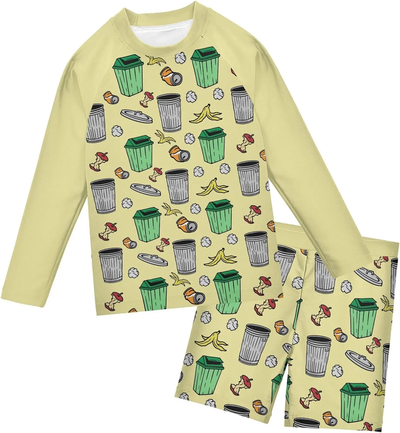 Boys Rash Guard Set Garbage Bin 2 Piece UP50  Swim Set for Boys 3T-10T