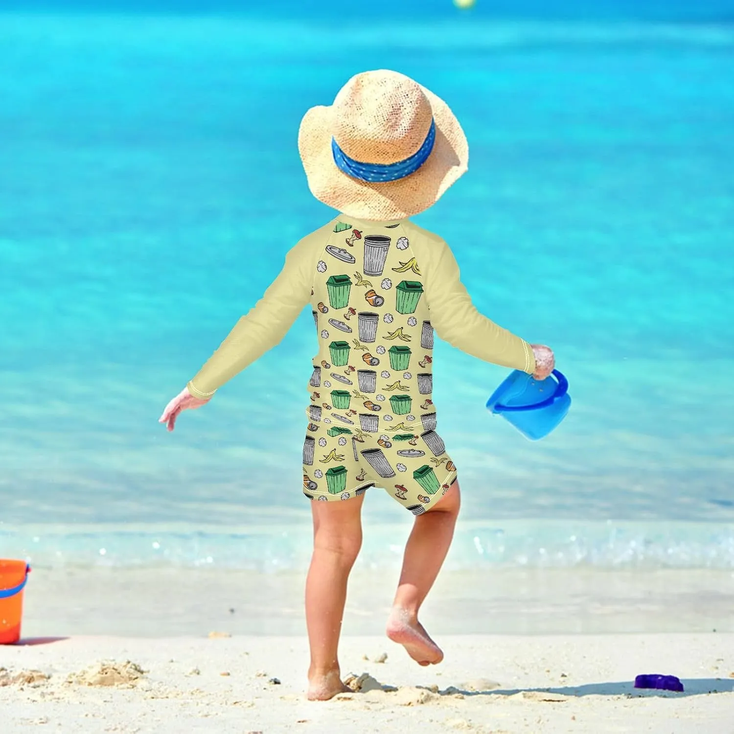 Boys Rash Guard Set Garbage Bin 2 Piece UP50  Swim Set for Boys 3T-10T