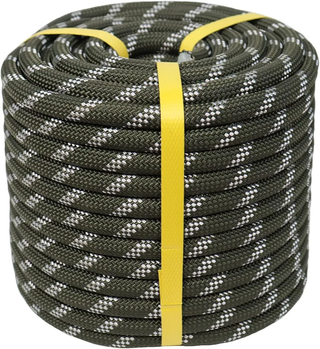 Braided Polyester Arborist Rope (3/8 inch X 150 feet) High Strength Outdoor Rope for Tree Climbing Hiking Camping Swing, ArmyGreen/White