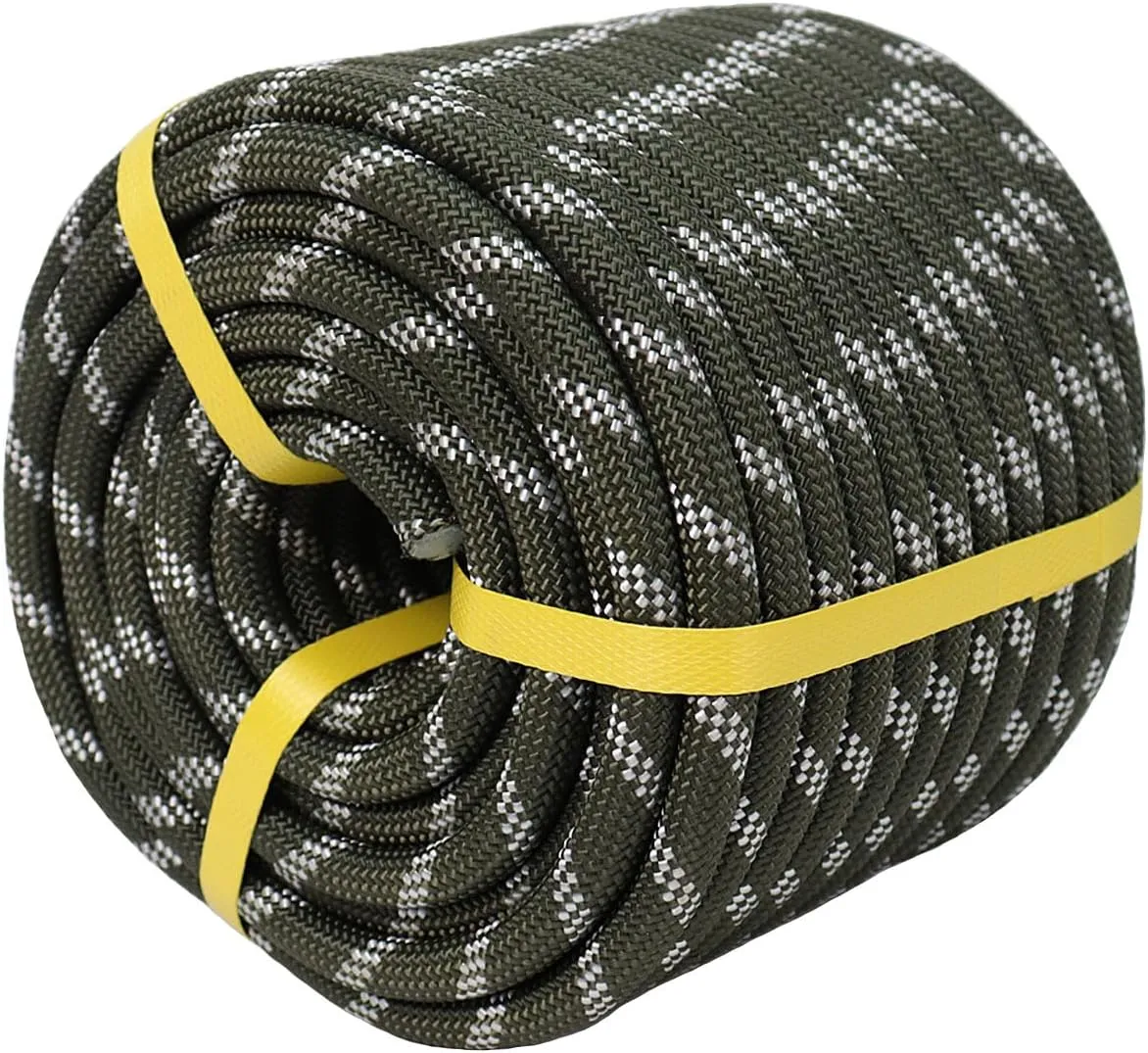 Braided Polyester Arborist Rope (3/8 inch X 150 feet) High Strength Outdoor Rope for Tree Climbing Hiking Camping Swing, ArmyGreen/White