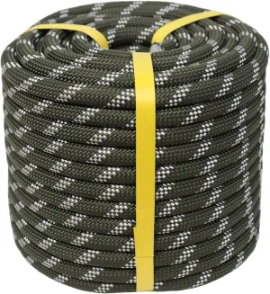 Braided Polyester Arborist Rope (3/8 inch X 150 feet) High Strength Outdoor Rope for Tree Climbing Hiking Camping Swing, ArmyGreen/White