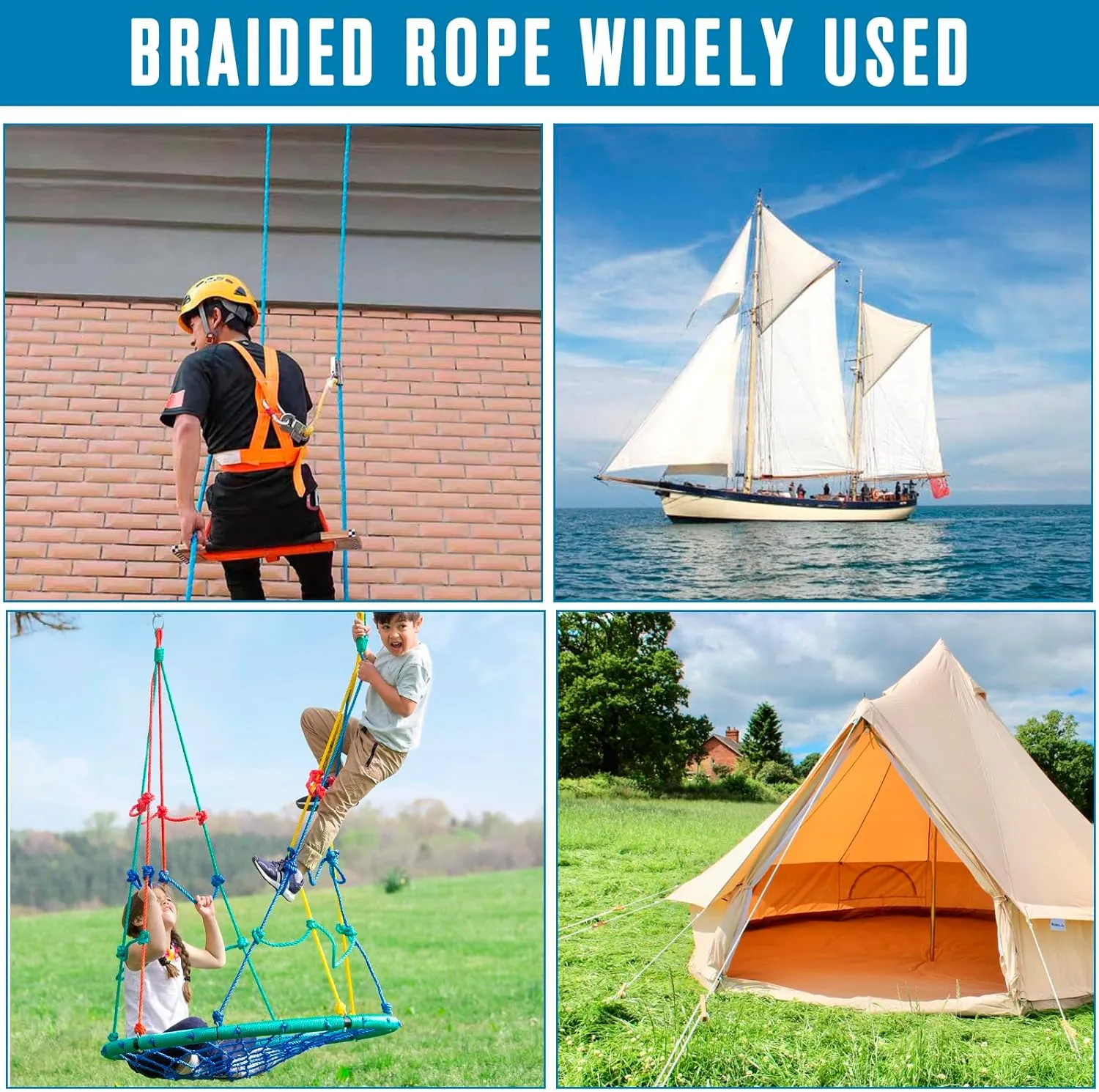 Braided Polyester Rope - 1/2 in x 125 ft Strong Arborist Rigging Rope High Strength Polyester Rope No-Stretch Rope for Climbing Tree Swing Pulling Sailing 8400 Lbs Breaking Strength (Green)