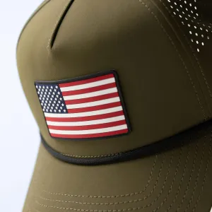 Branded Bills Old Glory PVC Curved 5 Panel Rope Hat, Fits 7-7 7/8, Adjustable Snapback