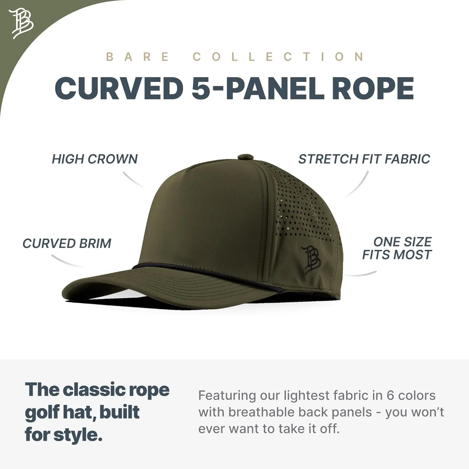 Branded Bills Old Glory PVC Curved 5 Panel Rope Hat, Fits 7-7 7/8, Adjustable Snapback