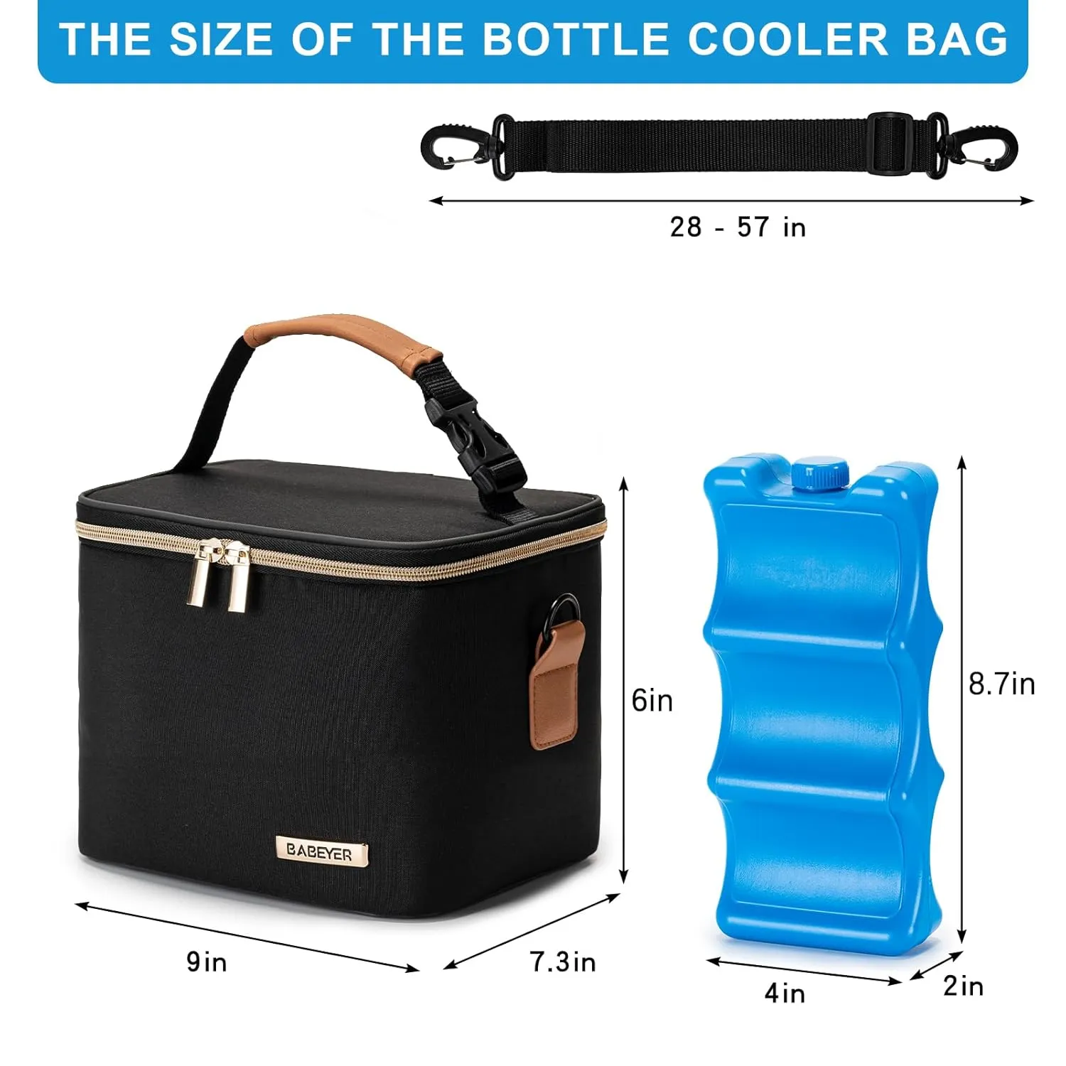 Breastmilk Cooler Bag with Ice Pack Fits 6 Baby Bottles Up to 5 Ounce, Baby Bottle Bag with Shoulder Strap for Nursing Mom Daycare-Black
