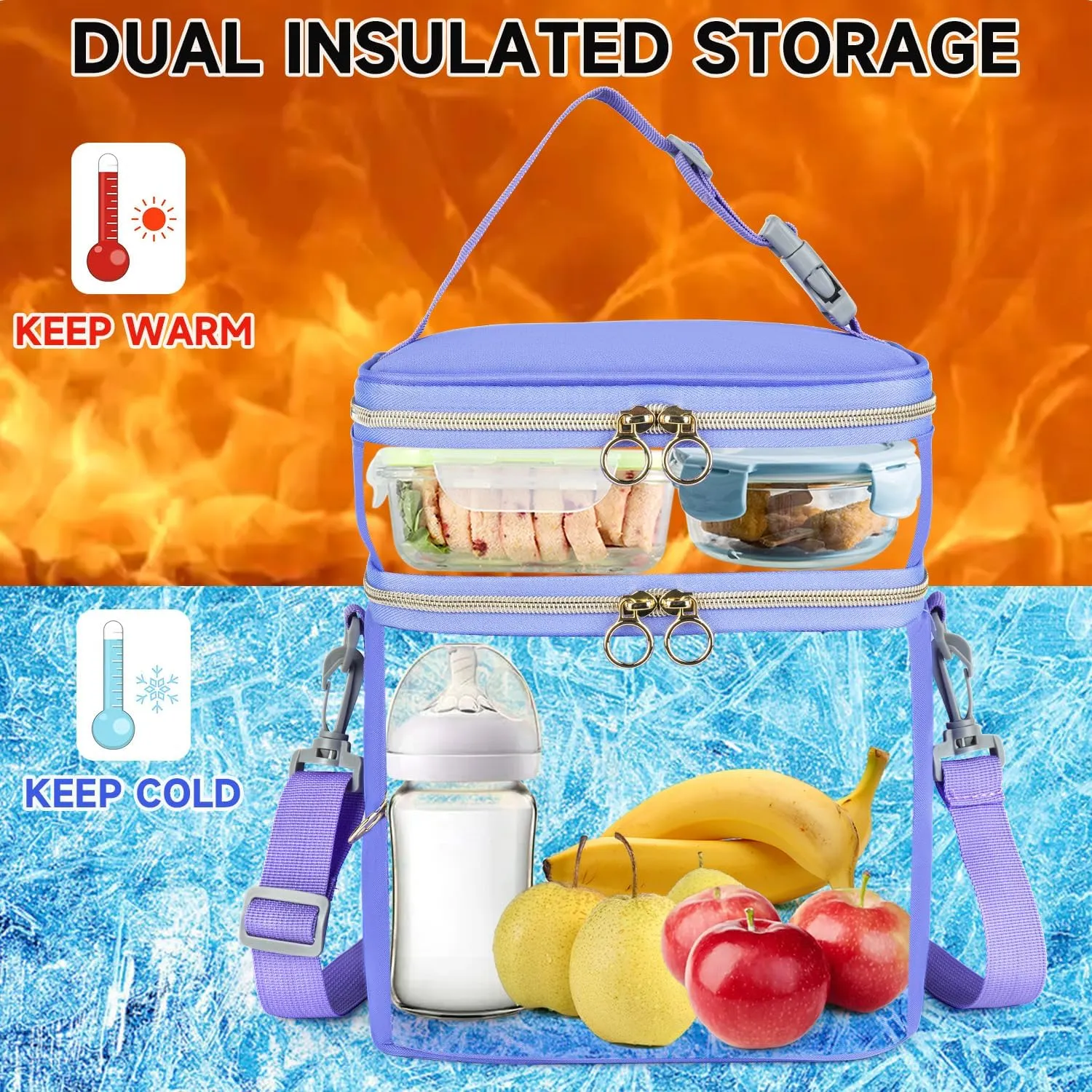 Breastmilk Cooler Bag with Ice Pack, Insulated Baby Bottle Tote Bags Fits 6 Baby Bottles Up to 9 Ounce, Double Layer Breastmilk Case