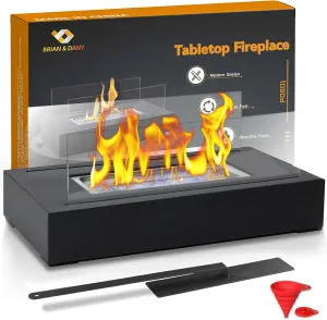 BRIAN & DANY Tabletop Fire Pit, Portable Indoor Fire Pit Tabletop Fireplace, Ethanol Table Top Firepit Decor Home Patio Balcony Outdoor, Black