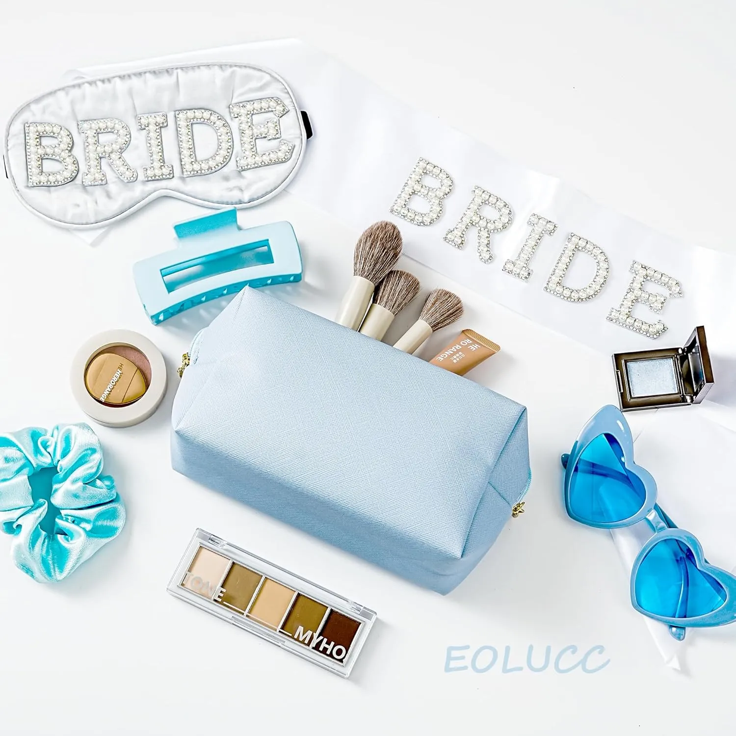 Bridesmaid Proposal Gifts Letter Cosmetic makeup bag bulk for Wedding Party Favors Bachelorette party decorations Makeup Pouch Birthday Toiletry Organizer Bag Makeup Case Gift (Blue)
