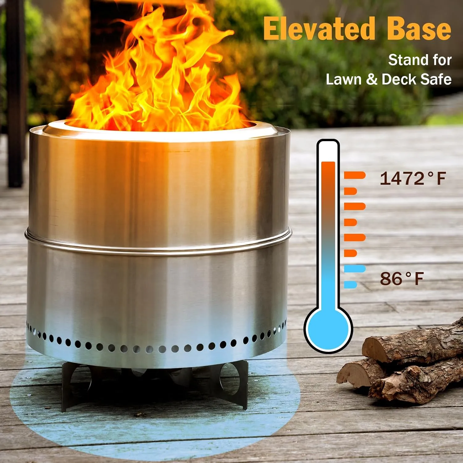 BRIOPAWS Smokeless-FirePit | 19 in | Portable-Outdoor-Fire-Pits | Stainless-Steel Solo Fire Pit for Outside Camping | X-Stand | Carry Bag | Handles | 4 BBQ Forks | Low Smoke Stove