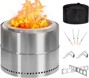 BRIOPAWS Smokeless-FirePit | 19 in | Portable-Outdoor-Fire-Pits | Stainless-Steel Solo Fire Pit for Outside Camping | X-Stand | Carry Bag | Handles | 4 BBQ Forks | Low Smoke Stove