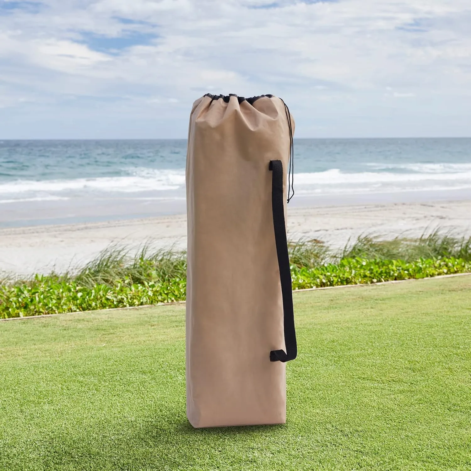 BrylaneHome Twin Folding Picnic Chairs with Umbrella & Cooler - Taupe