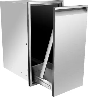 Built-in Single Trash Drawer 14" W x 27" H x 20" D, Pull-Out Tray Outdoor Kitchen Stainless Steel Trash Drawer Storage One Trash Bin for BBQ Island Grill Station