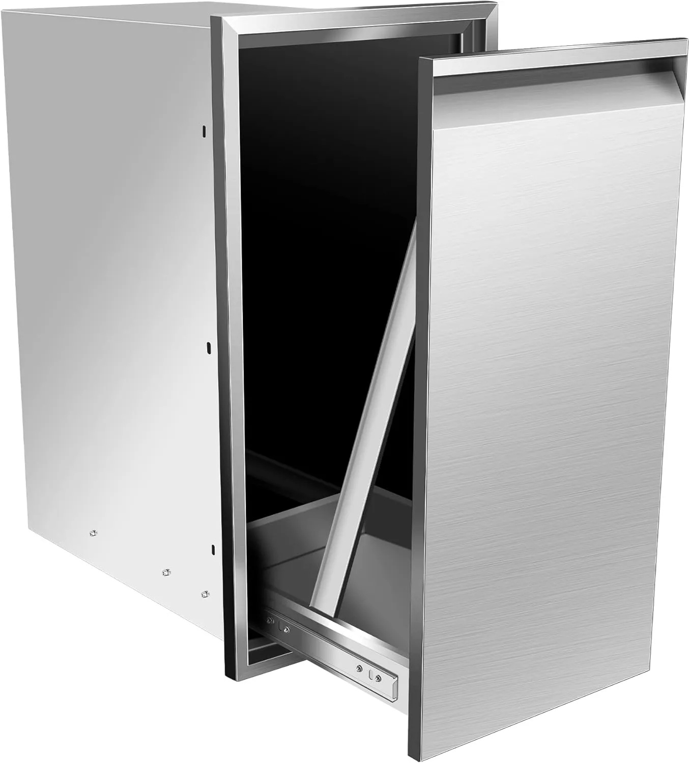 Built-in Single Trash Drawer 14" W x 27" H x 20" D, Pull-Out Tray Outdoor Kitchen Stainless Steel Trash Drawer Storage One Trash Bin for BBQ Island Grill Station