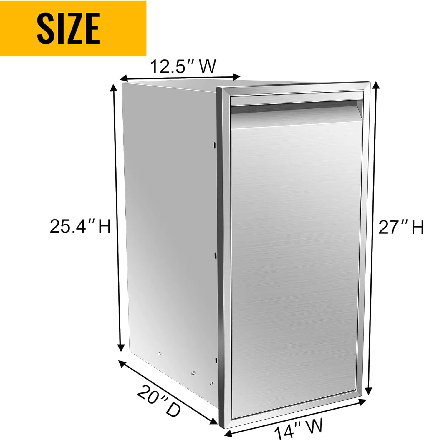 Built-in Single Trash Drawer 14" W x 27" H x 20" D, Pull-Out Tray Outdoor Kitchen Stainless Steel Trash Drawer Storage One Trash Bin for BBQ Island Grill Station