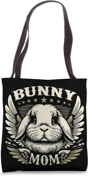 Bunny Mom Holland Lop Rabbit Biker Wings Motorcycle Retro Tote Bag