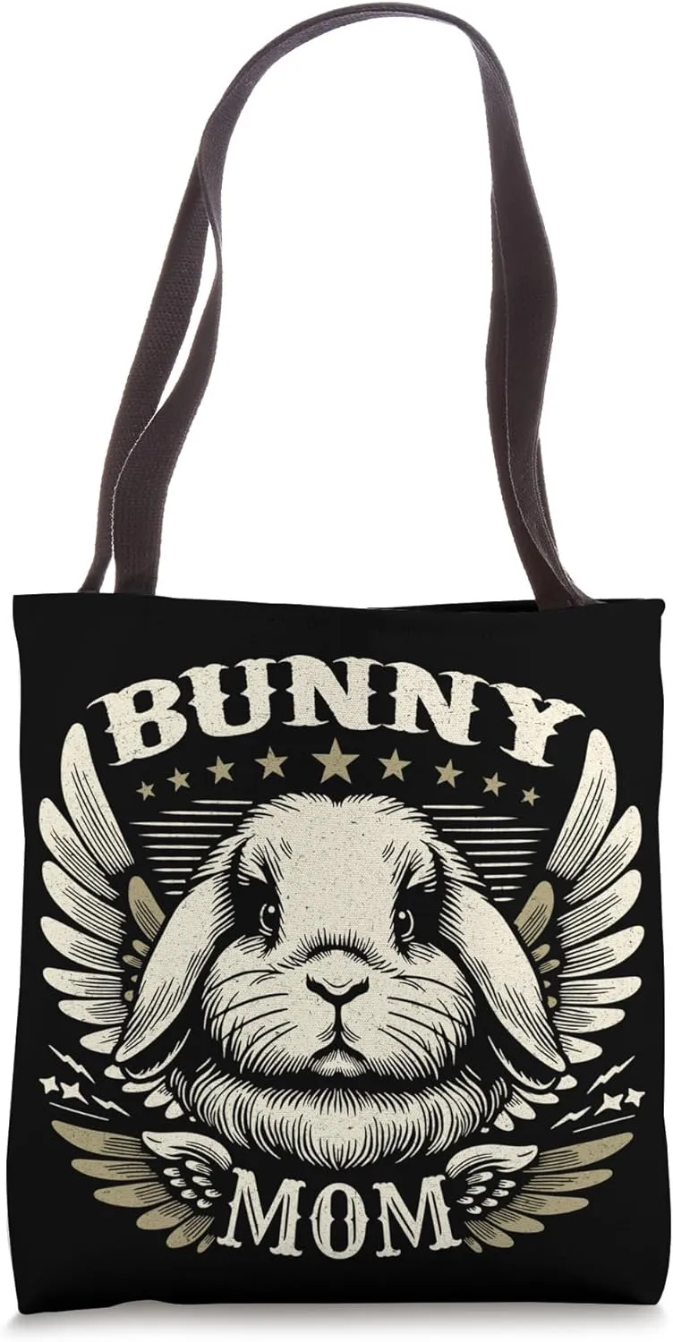 Bunny Mom Holland Lop Rabbit Biker Wings Motorcycle Retro Tote Bag