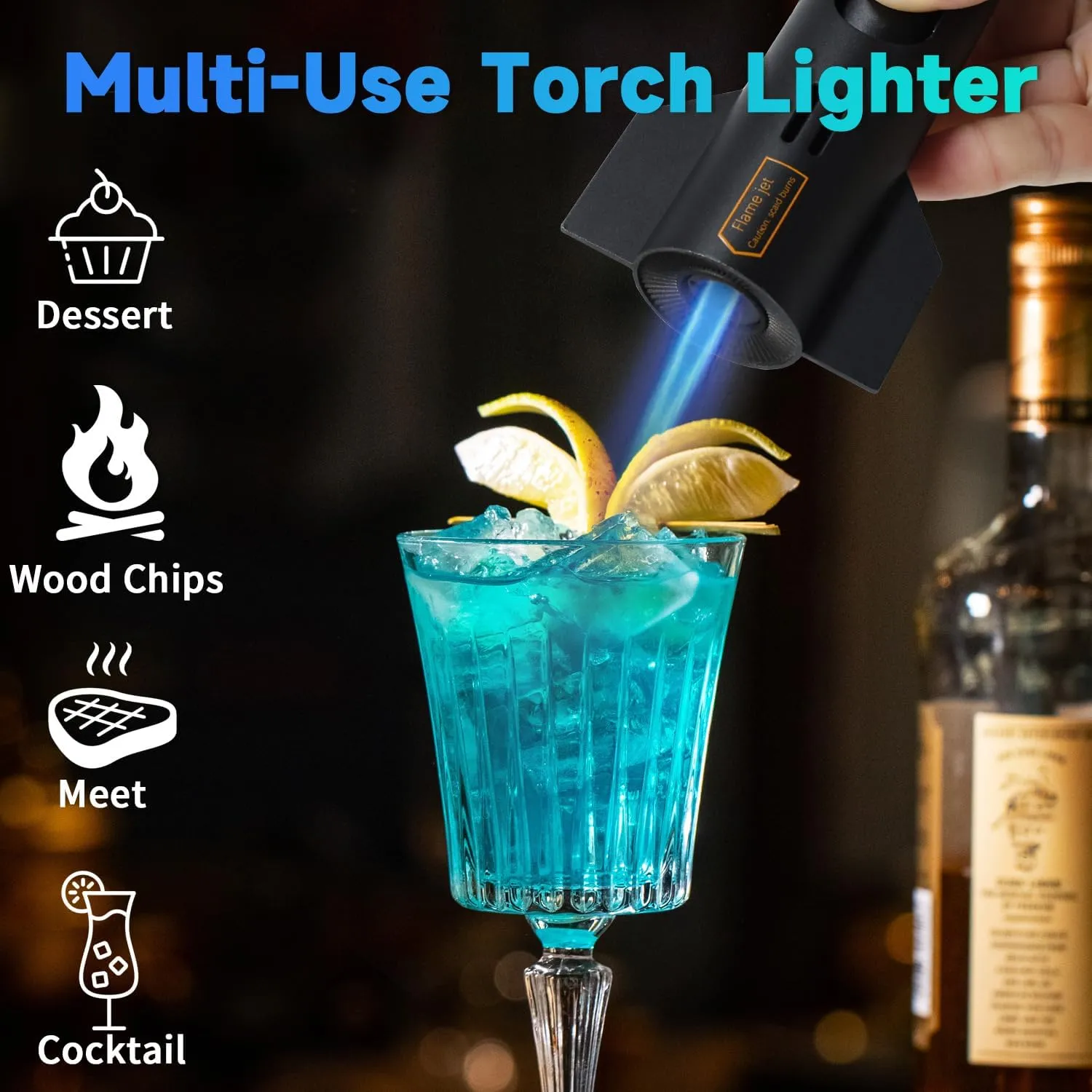 Butane Torch Lighter, Rocket Shape Kitchen Torch Cooking Torches, Mini Torch Lighters Butane Refillable for Father's Day, Birthday Gifts, BBQ, DIY, Baking, Brulee Creme, Butane Gas Not Included, Black