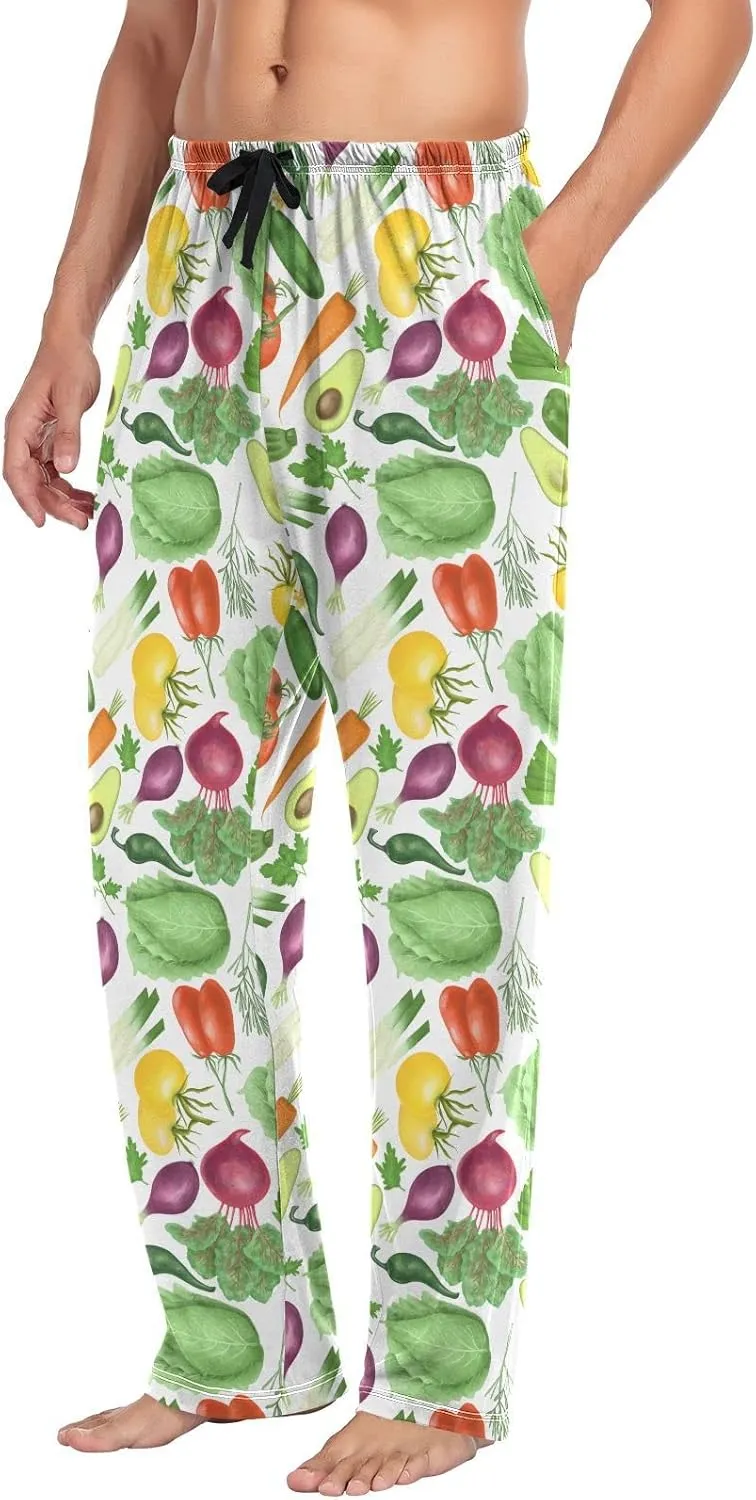 Cabbage Carrot Tomatoes Vegetables Pajama Pants Purple Onion Avocado Men's Pajama Bottoms Lounge Sleepwear PJs S