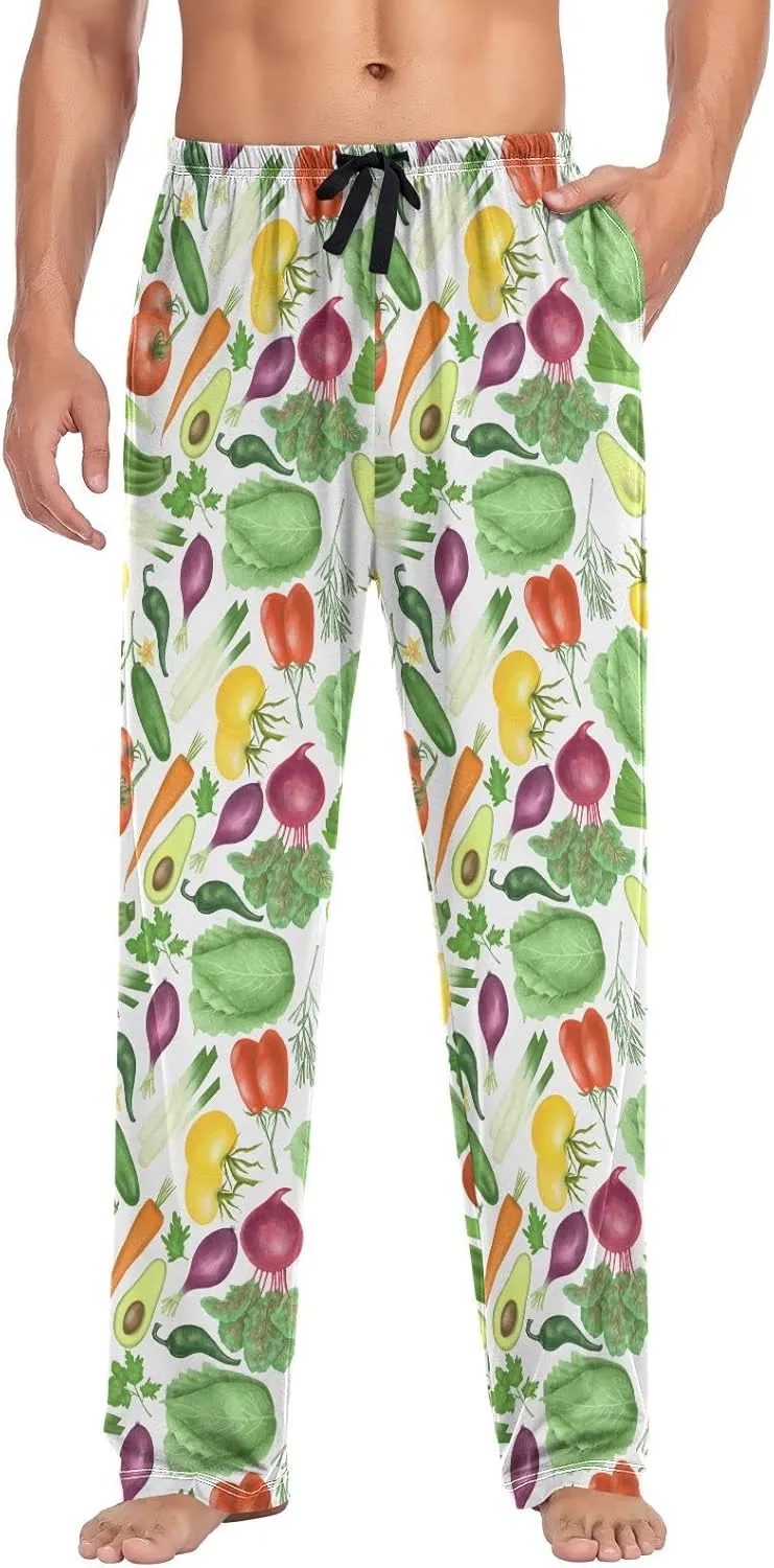 Cabbage Carrot Tomatoes Vegetables Pajama Pants Purple Onion Avocado Men's Pajama Bottoms Lounge Sleepwear PJs S
