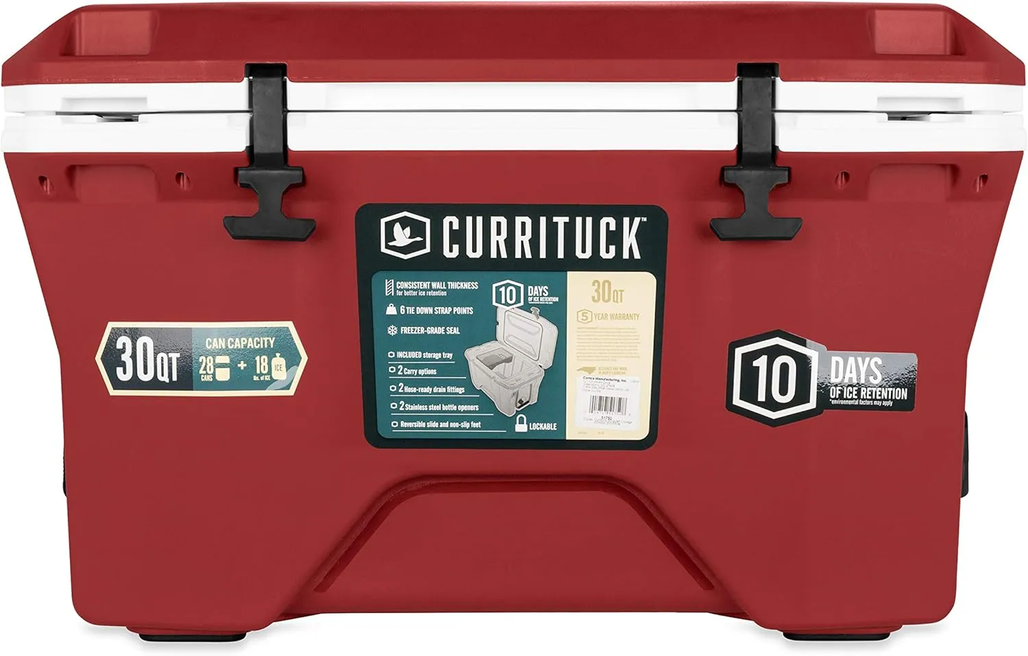 Camco Currituck Crimson and White 30 Quart Cooler - Rugged Exterior Made for Camping, Hunting, Fishing and Tailgating - Comes with Cooler Basket (51750)