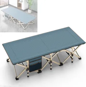 Camp Bed for Adults, Heavy Duty Portable Fold Cot for Outdoor 190x67cm Extra Wide Sleeping Cot Compact Guest Bed Foldable with Side Pocket for Fishing/Picnic/Office(Blue)
