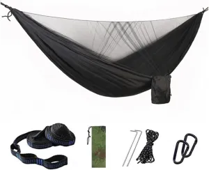 Camp Camping Hammock with Mosquito Net Portable Parachute 6 Strap Double Travel Hammock,Outdoor Backpacking Hammock Swing Chair Strong, Black