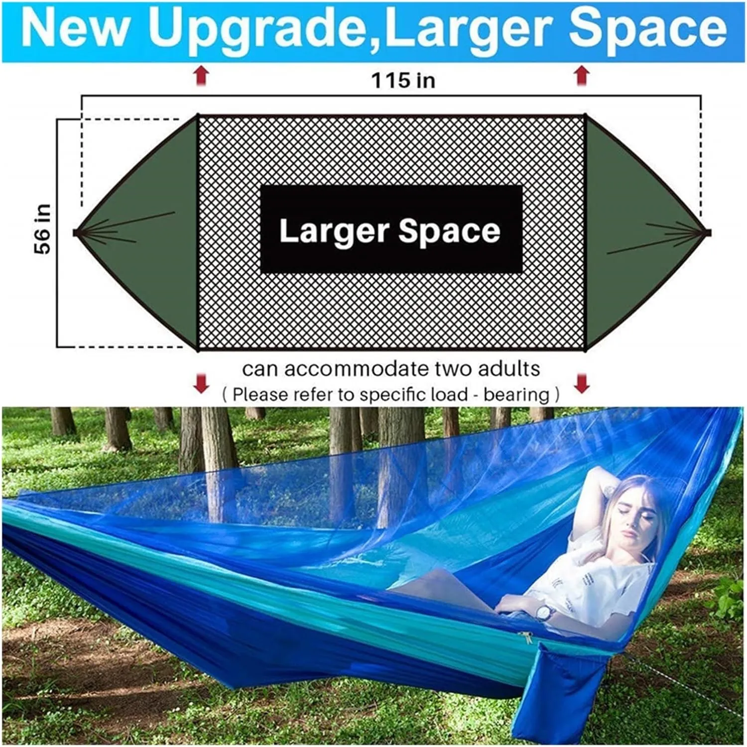 Camp Camping Hammock with Mosquito Net Portable Parachute 6 Strap Double Travel Hammock,Outdoor Backpacking Hammock Swing Chair Strong, Black