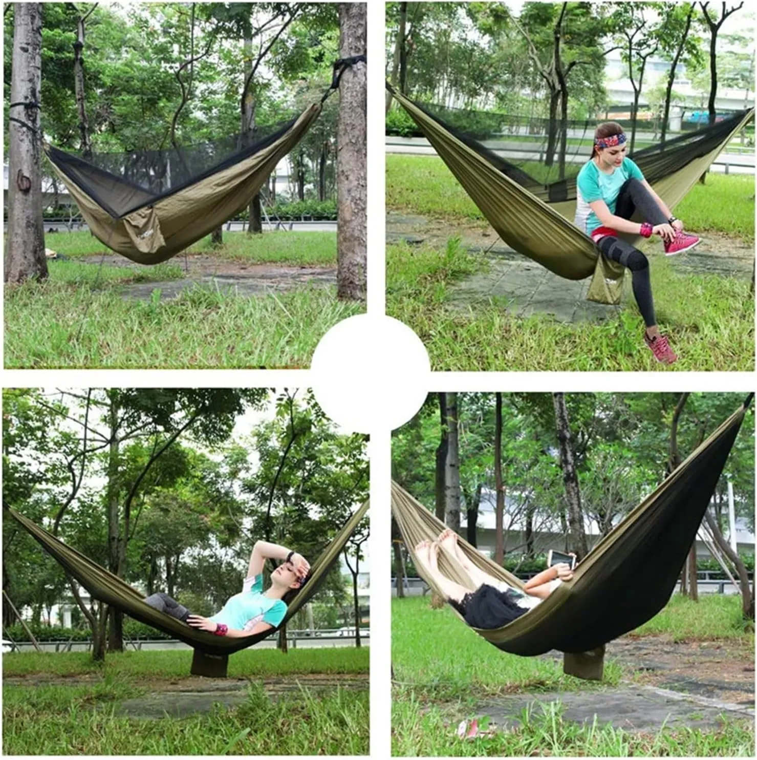 Camp Camping Hammock with Mosquito Net Portable Parachute 6 Strap Double Travel Hammock,Outdoor Backpacking Hammock Swing Chair Strong, Black