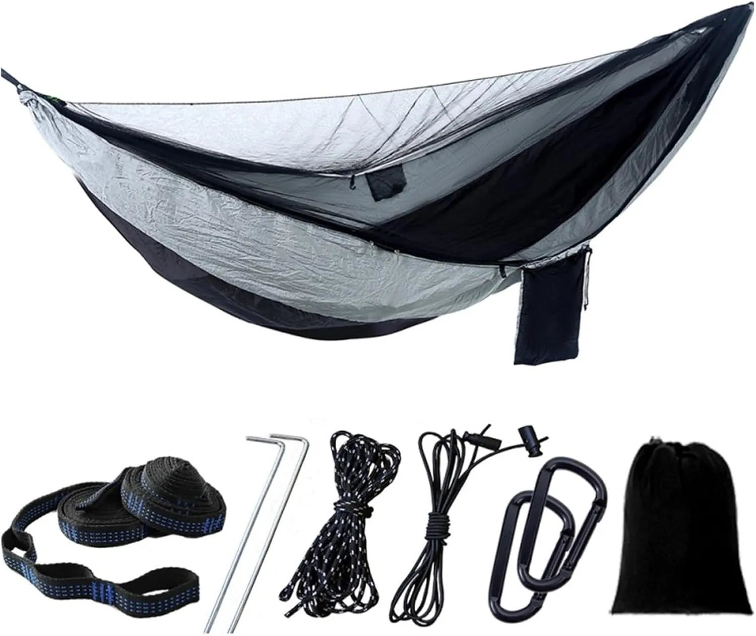Camp Camping Hammock with Mosquito Net Portable Parachute 6 Strap Double Travel Hammock,Outdoor Backpacking Hammock Swing Chair Strong, Black