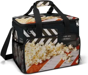 Camping Cooler Bag, Cinema Clapboard and Popcorn Print Travel Picnic Bag Large Capacity Cooler Portable Cooler Bag All-Purpose Cooler, style