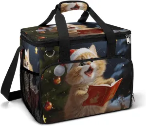 Camping Cooler Bag, Cute Cat Sing Christmas Carols Print Travel Picnic Bag Large Capacity Cooler Portable Cooler Bag All-Purpose Cooler, style