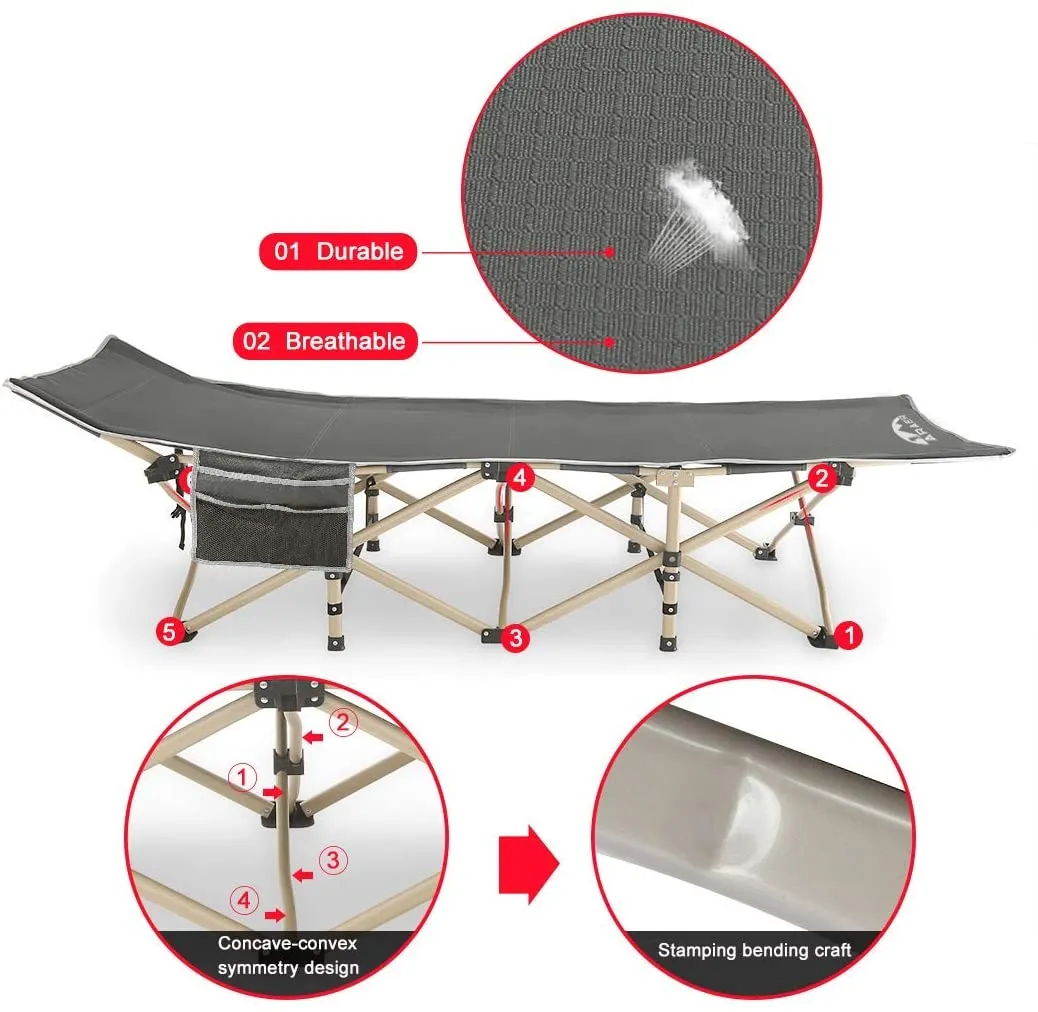 Camping Cot, 450Lbs(Max Load), Portable Folding Outdoor Bed with Carry Bag for Adults Kids, Heavy Duty Cot for Traveling Gear Supplier, Office Nap, Beach Vocation and Home Lounging
